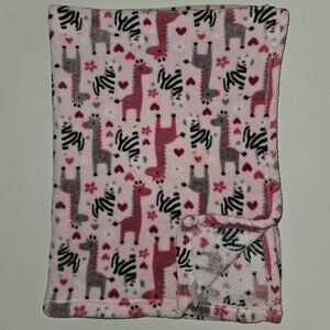 Baby Gear Pink Zebra Fleece Blanket Girl Lovey 30x40 Hearts Gray Black White